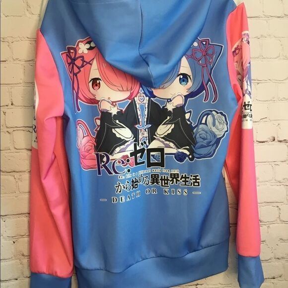 Death Or Kiss Rem&Ram Japan Anime Full Zip Hoodie Women Sweatshirt Size L. - Picture 7 of 14